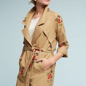 Anthropologie Embroidered Floral Trench